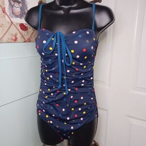 Boden Navy Blue Polka dot removable strap 1 pc Bathing/ Swim suit Sz 6 slimming